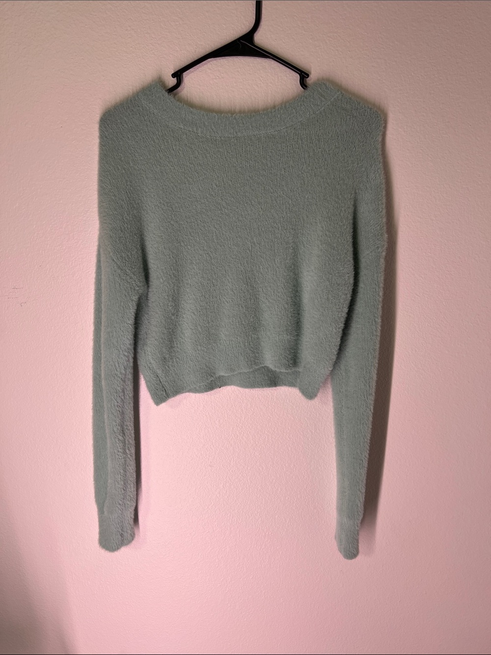 Altar'd State Plush Cropped Crewneck Sweater - Sage Green